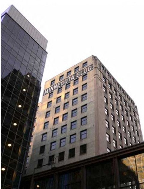 the historic minnesota building exterior connected to the skyway