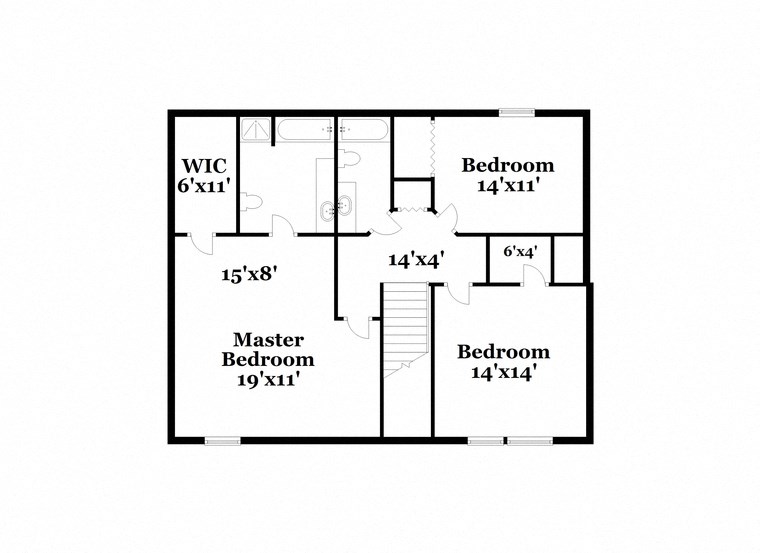 floor plan of a 1 bedroom floor plan with a bathroom and a master bedroom