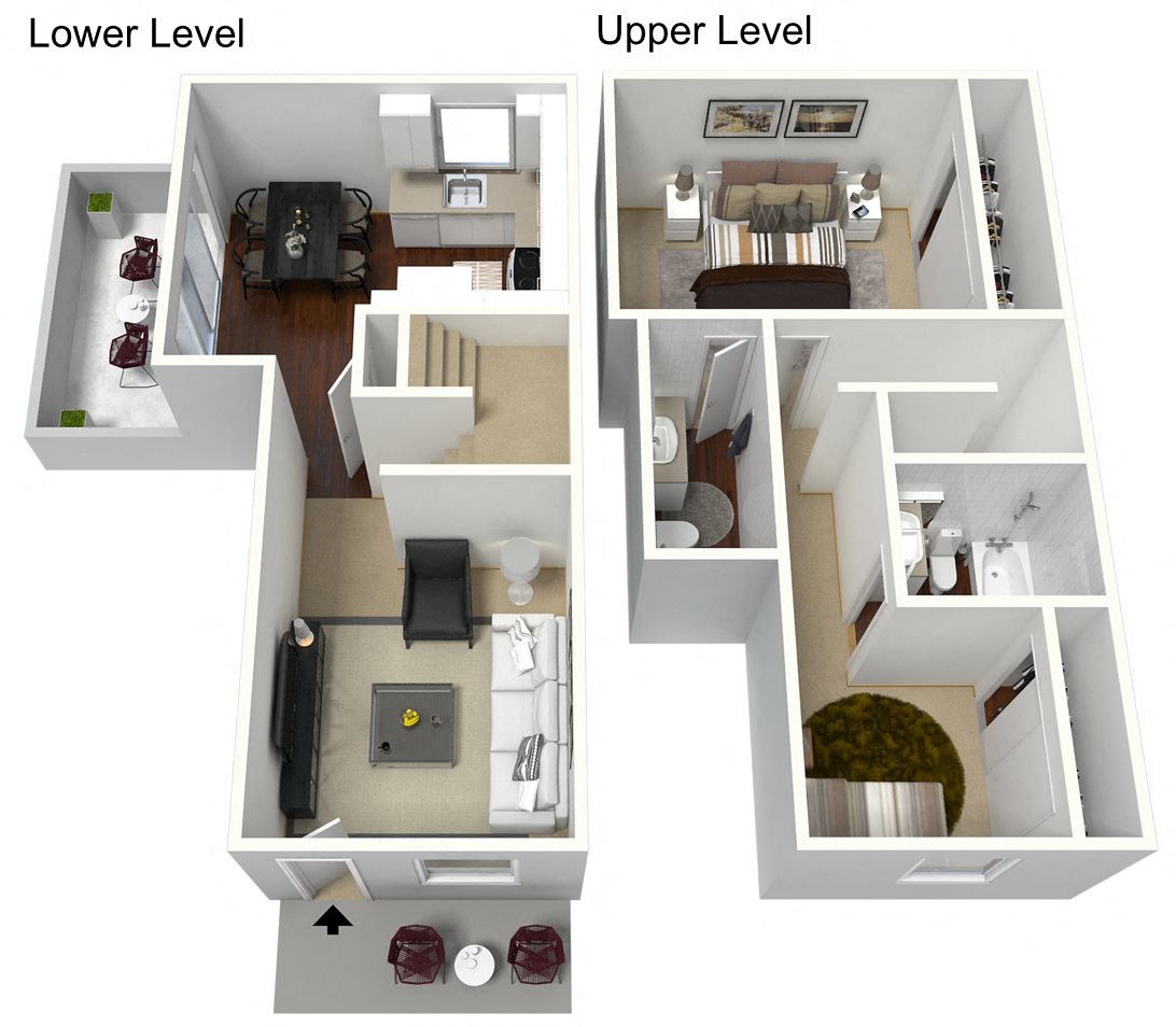 2 bedroom 2 bathroom 3D floor plan