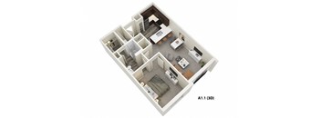 1 Bed 1 Bath (A1) Floor Plan at One Deerfield Apartments, Mason, OH, 45040