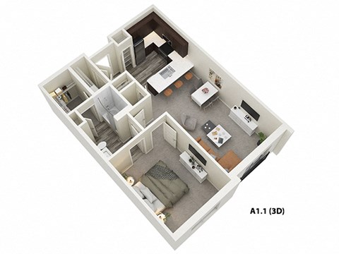 1 Bed 1 Bath (A1) Floor Plan at One Deerfield Apartments, Mason, OH, 45040