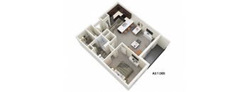 1 Bed 1 Bath (A2) Floor Plan at One Deerfield Apartments, Ohio, 45040