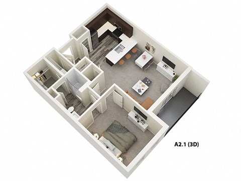 1 Bed 1 Bath (A2) Floor Plan at One Deerfield Apartments, Ohio, 45040