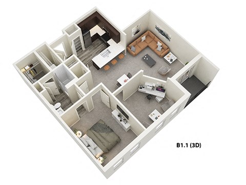 1 Bed 1 Bath + Den (B1) Floor Plan at One Deerfield Apartments, Ohio