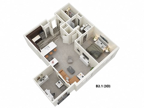 1 Bed 1 Bath + Den (B2) Floor Plan at One Deerfield Apartments, Mason, 45040