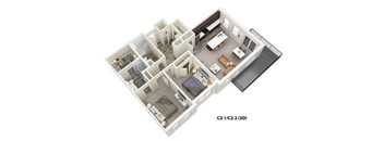 2 Bed 2 Bath (C2) Floor Plan at One Deerfield Apartments, Ohio, 45040