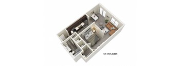 Studio (S1) Floor Plan at One Deerfield Apartments, Ohio, 45040