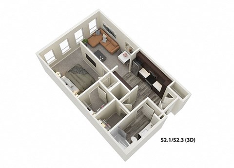 Studio (S2) Floor Plan at One Deerfield Apartments, Mason, OH
