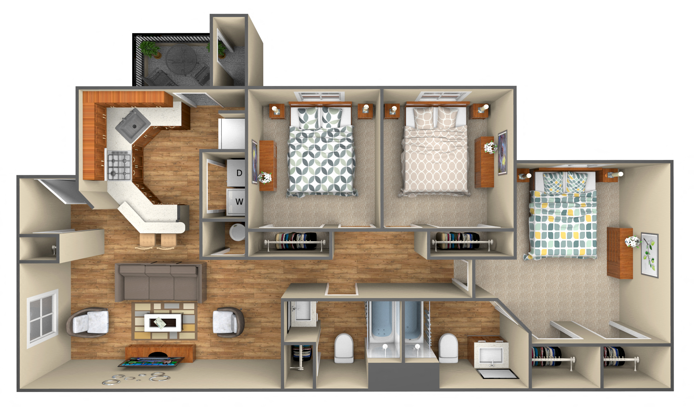 3 Bedroom floor plan at Carolina Pines Apartments, Conway, 29527