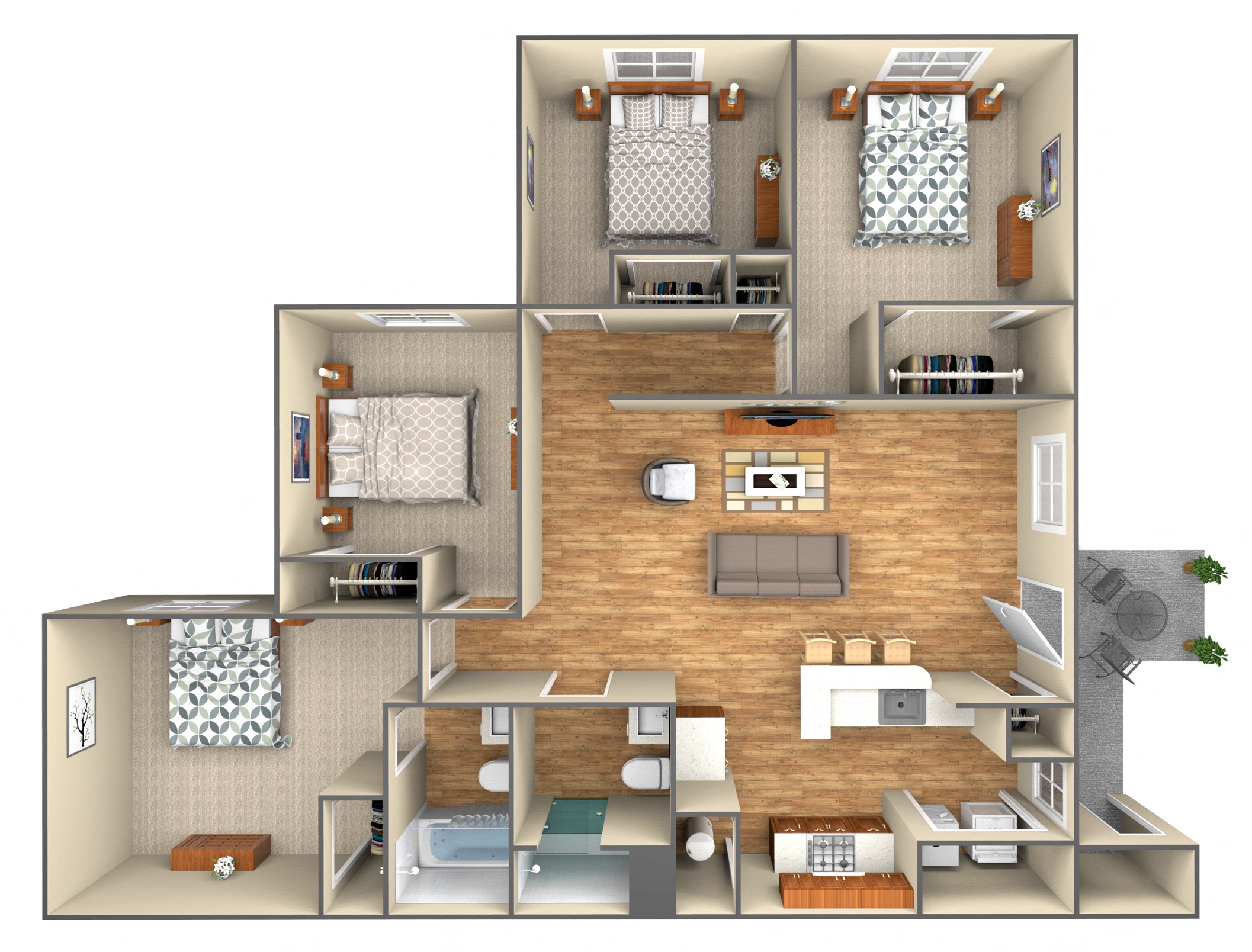 4 Bedroom floor plan at Carolina Pines Apartments, Conway, South Carolina