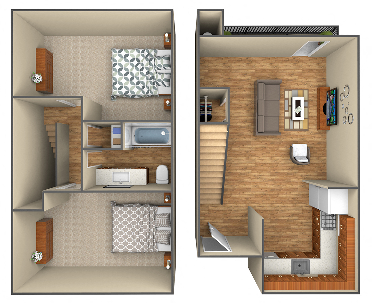 2 Bedroom Floor Plan at Cameron Park Village Apartments, California, 95682
