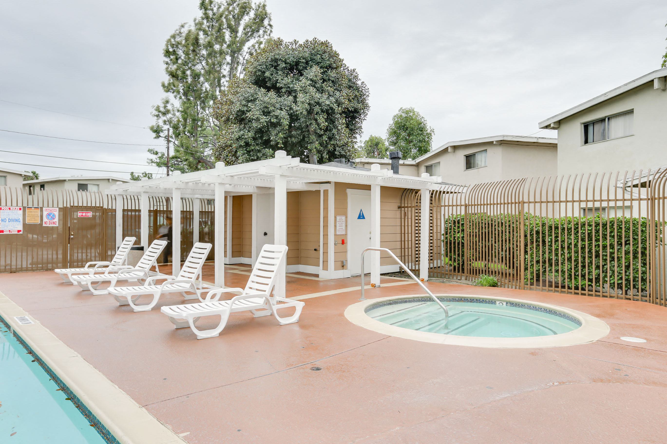 Hot tub and lounge chairs