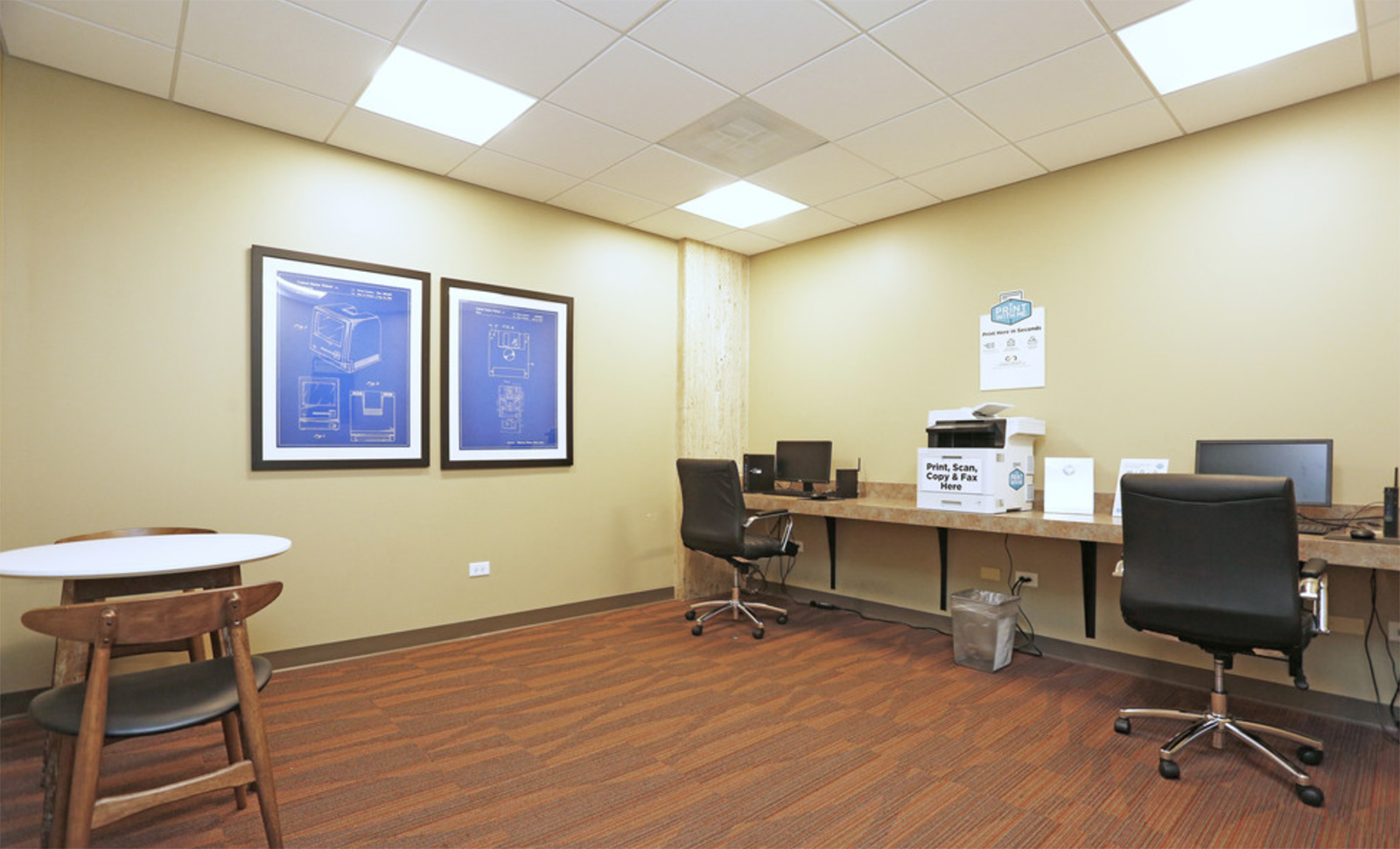 Business center with computers and printer at 7251 at Waters Edge, Chicago, IL, 60649
