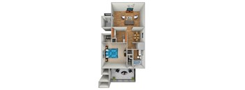 1 Bed Bath Floor Plan at Stratford Manor Apartment Homes, Mississippi, 39305