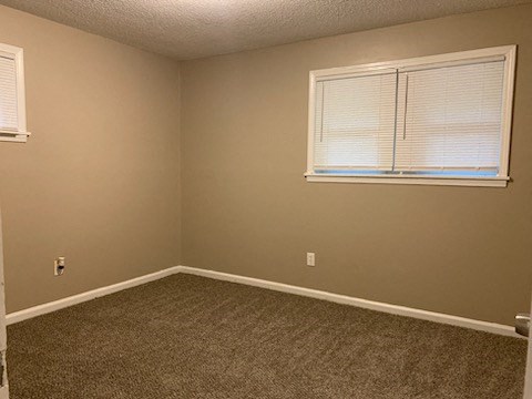 a empty room with a window and a carpet