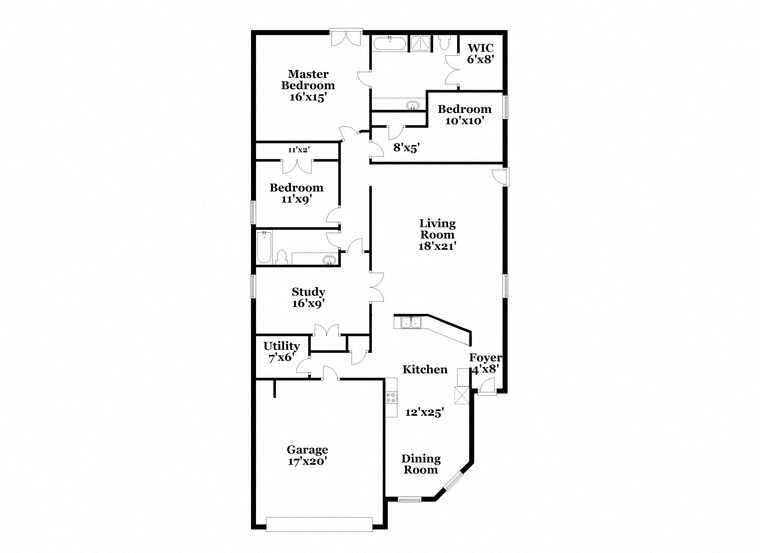 a floor plan of a home with a mix of bedrooms and baths and a study