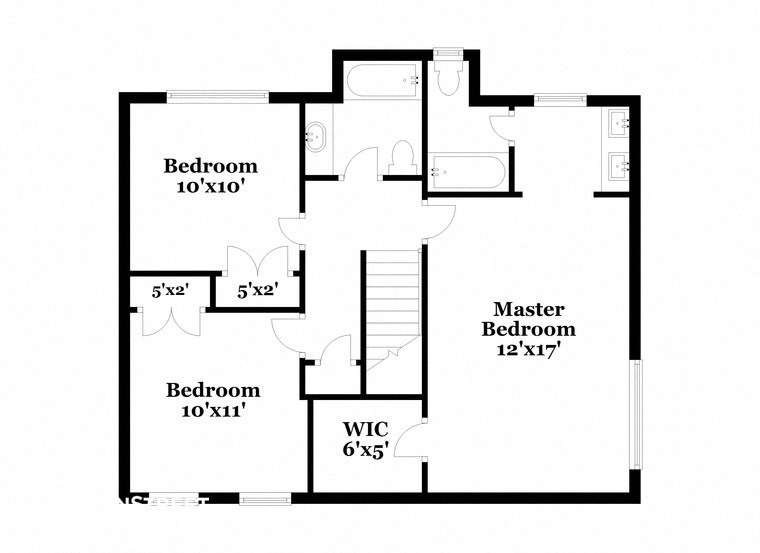 floor plan of the second level of the house showing the bedrooms and the master bedroom