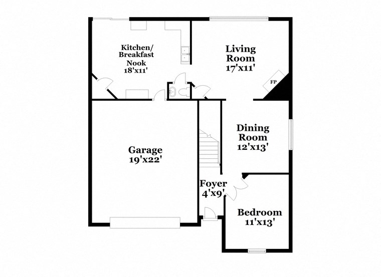 a floor plan of a house with a bedroom and a living room