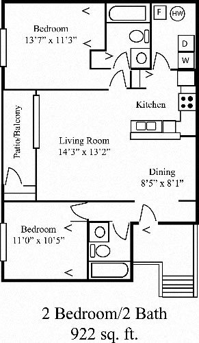 2 Bed 2 Bath Floor Plan 2