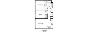 2 Bed 762 SF