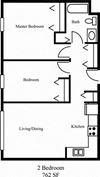 2 Bed 762 SF
