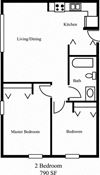 2 Bed 790SF