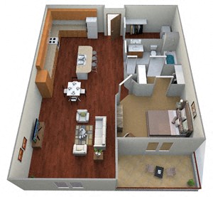 1 Bed 1 Bath Floor Plan at Mezzo Apartments, North Dakota