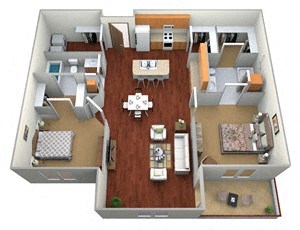 2 Bed 2 Bath Floor Plan at Mezzo Apartments, Fargo, North Dakota