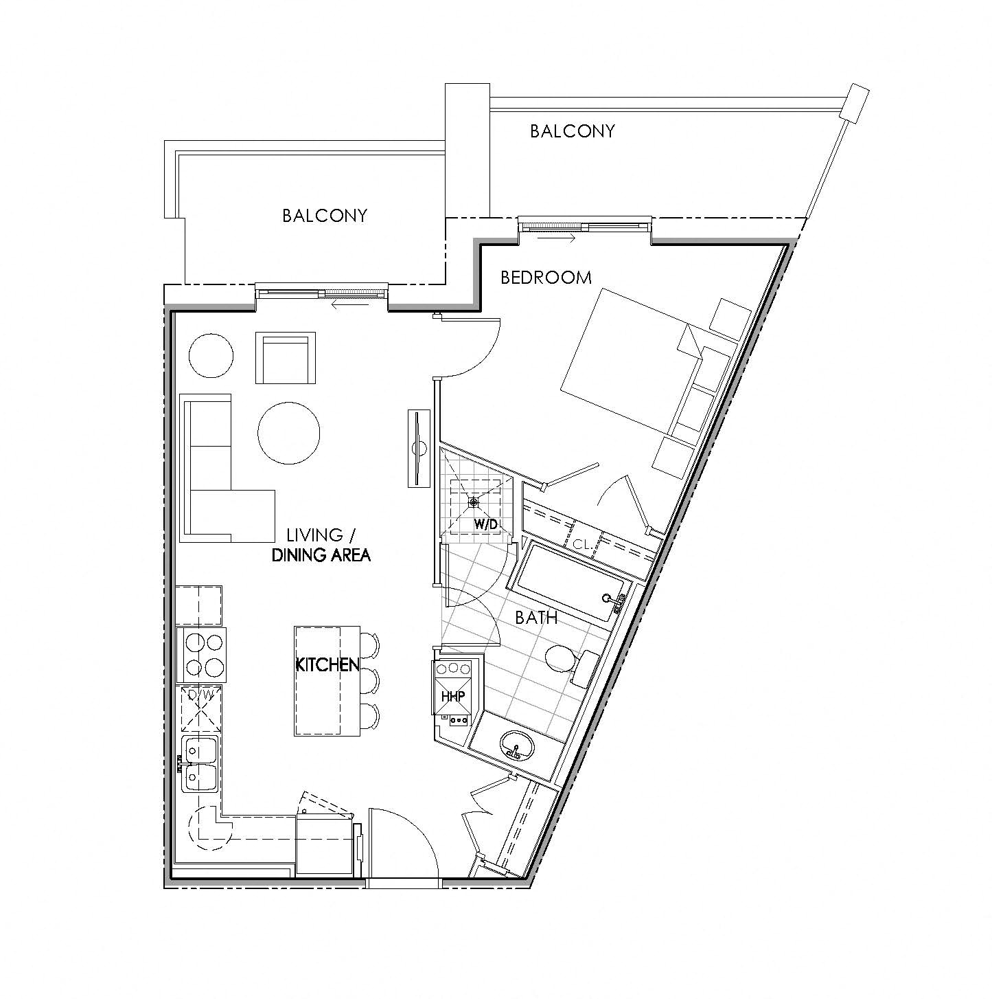 1 bedroom 1 bathroom apartment floor plan at Watson Park Apartments in Guelph, Ontario