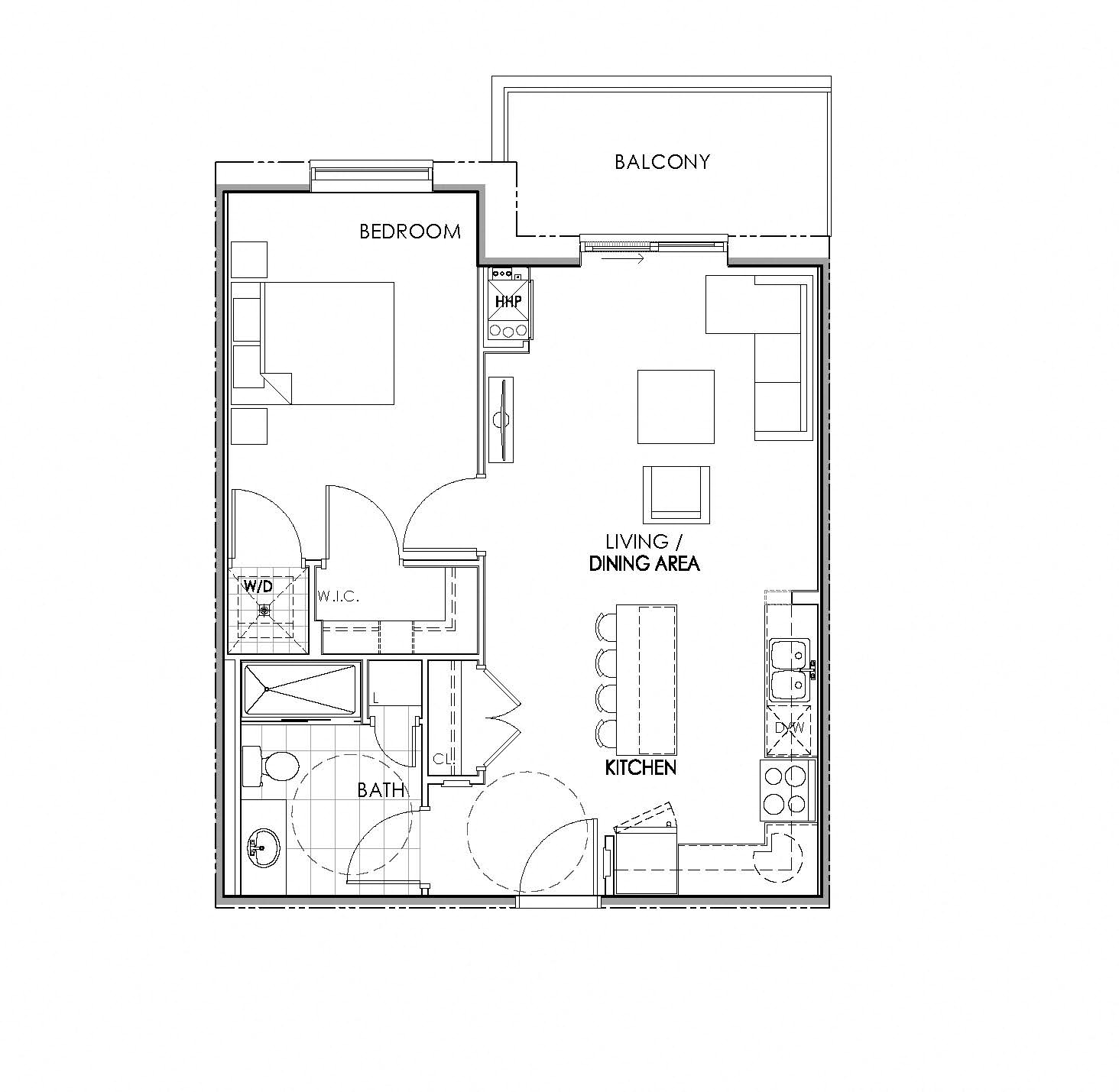 1 bedroom 1 bathroom apartment floor plan at Watson Park Apartments in Guelph, Ontario