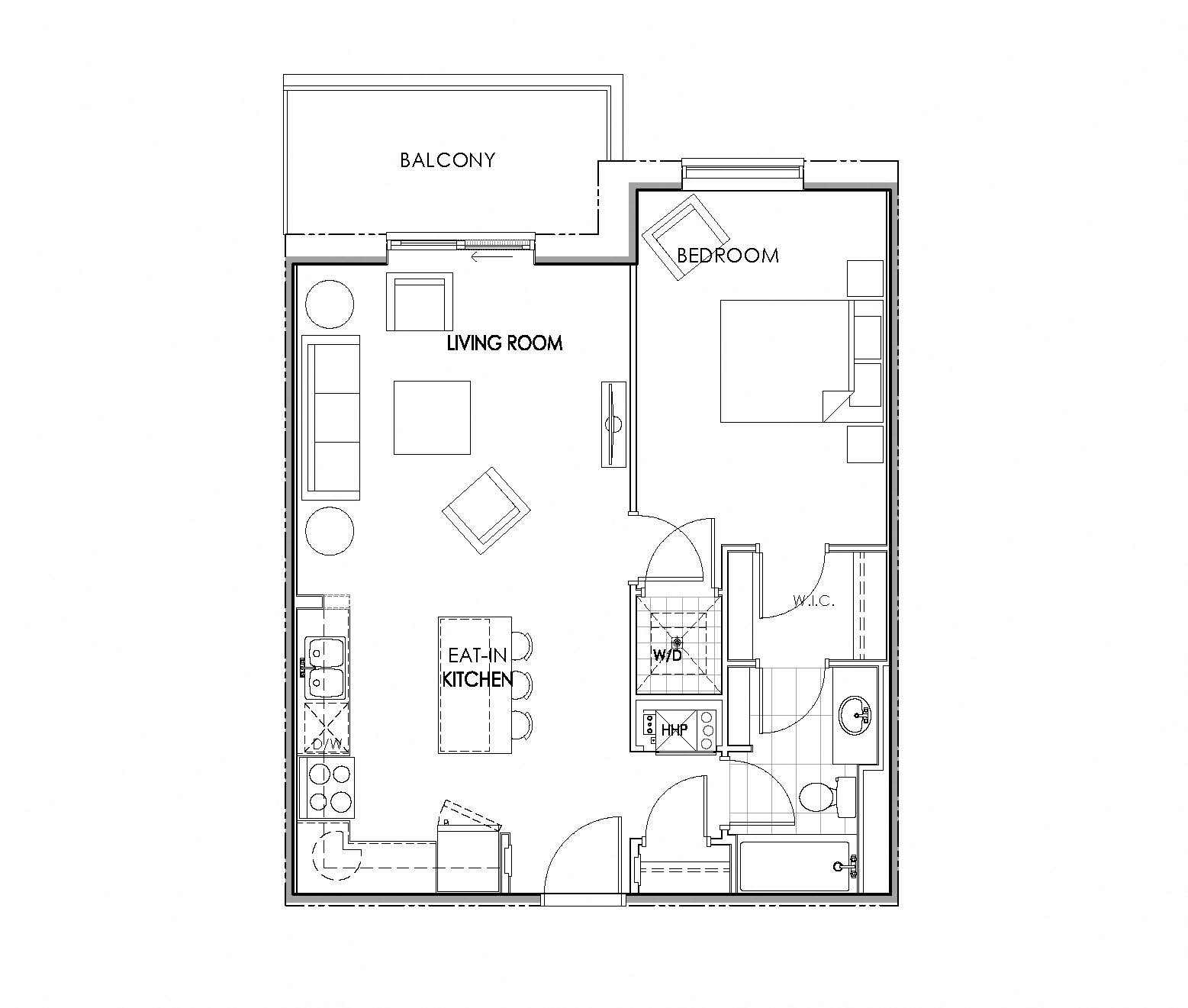 1 bedroom 1 bathroom apartment floor plan at Watson Park Apartments in Guelph, Ontario