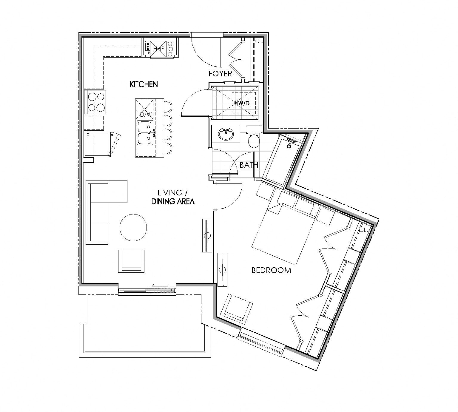 1 bedroom 1 bathroom apartment floor plan at Watson Park Apartments in Guelph, Ontario