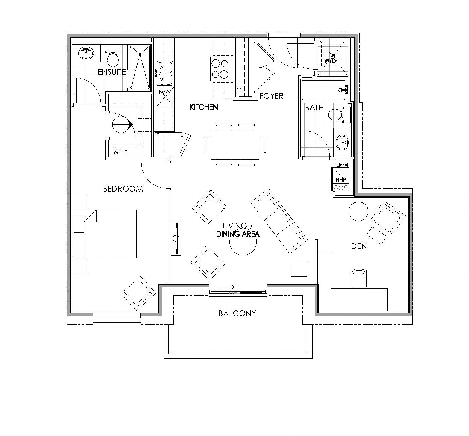 1 bedroom 2 bathroom apartment floor plan at Watson Park Apartments in Guelph, Ontario