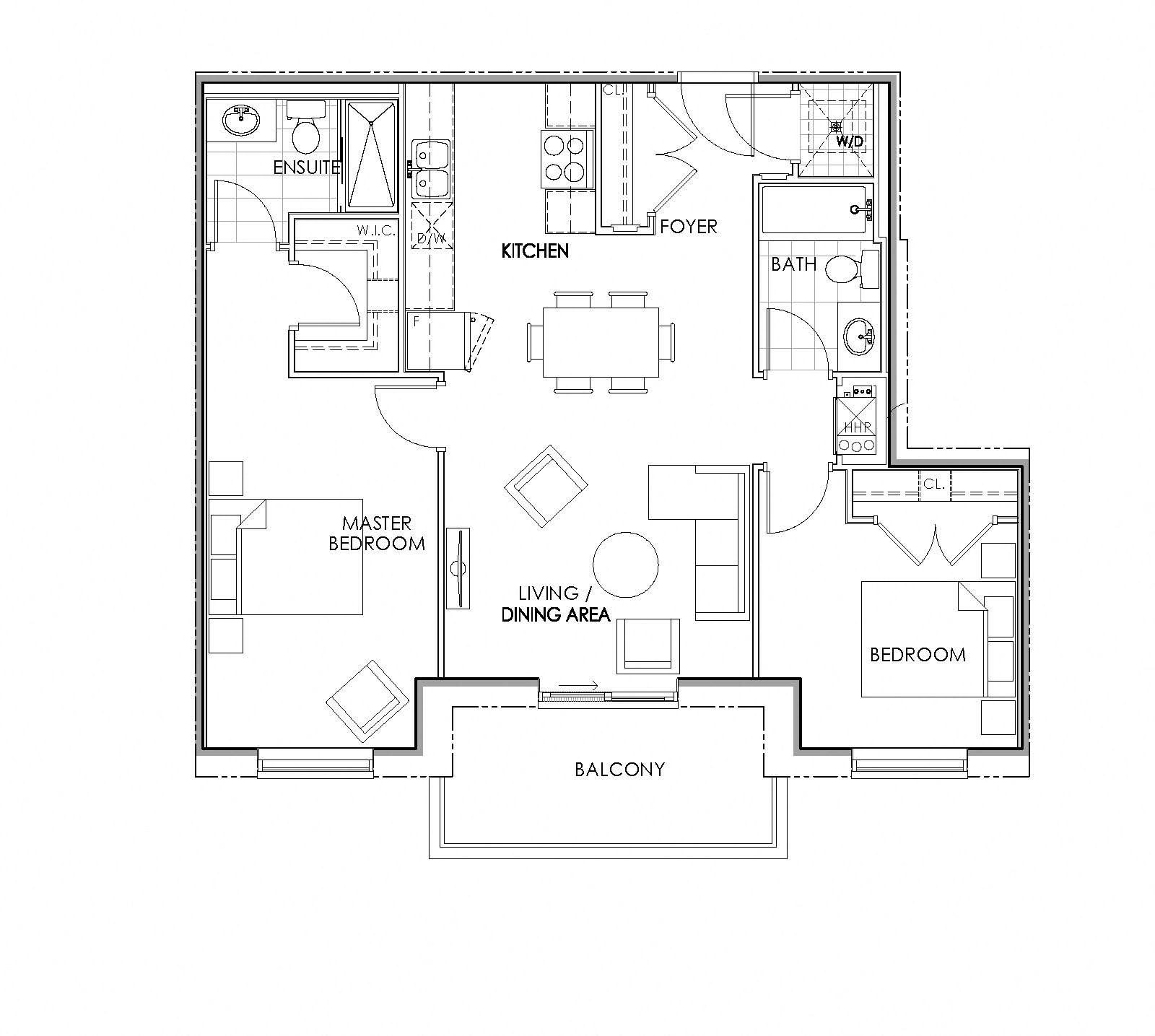 2 bedroom 2 bathroom apartment floor plan at Watson Park Apartments in Guelph, Ontario