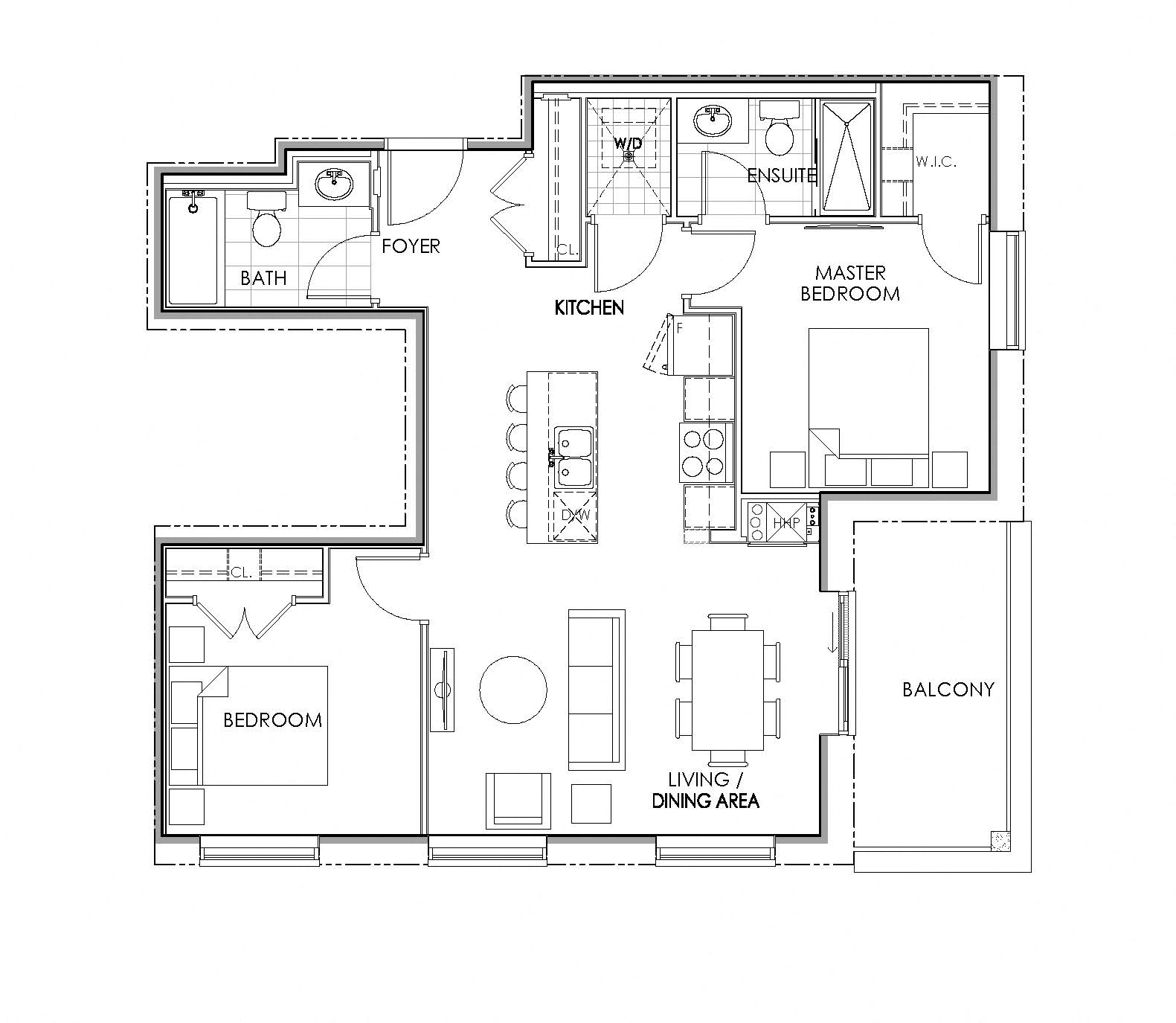 2 bedroom 2 bathroom apartment floor plan at Watson Park Apartments in Guelph, Ontario