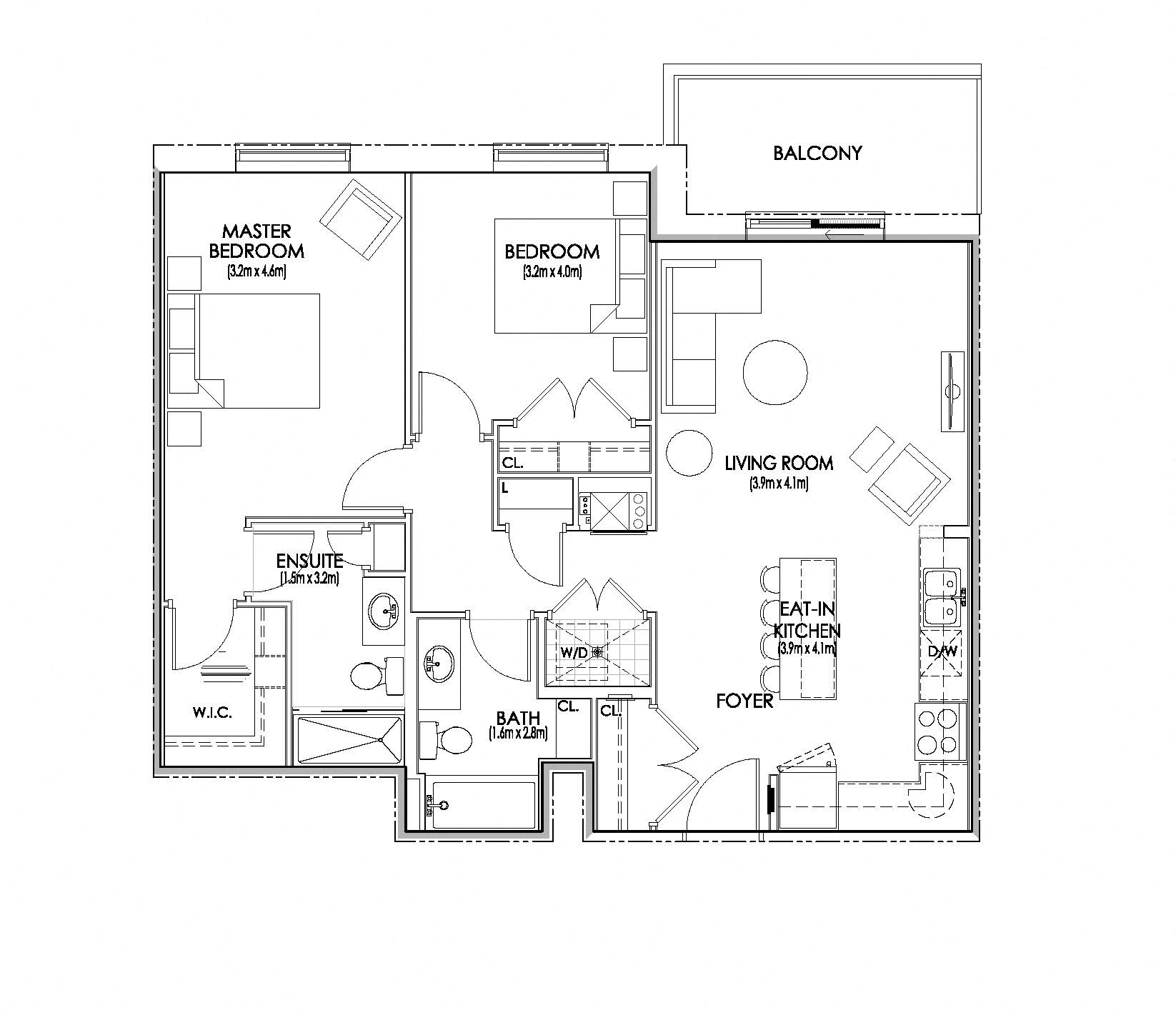 Watson Park Apartments 2 bedroom 2 bathroom suite layout in Guelph, ON
