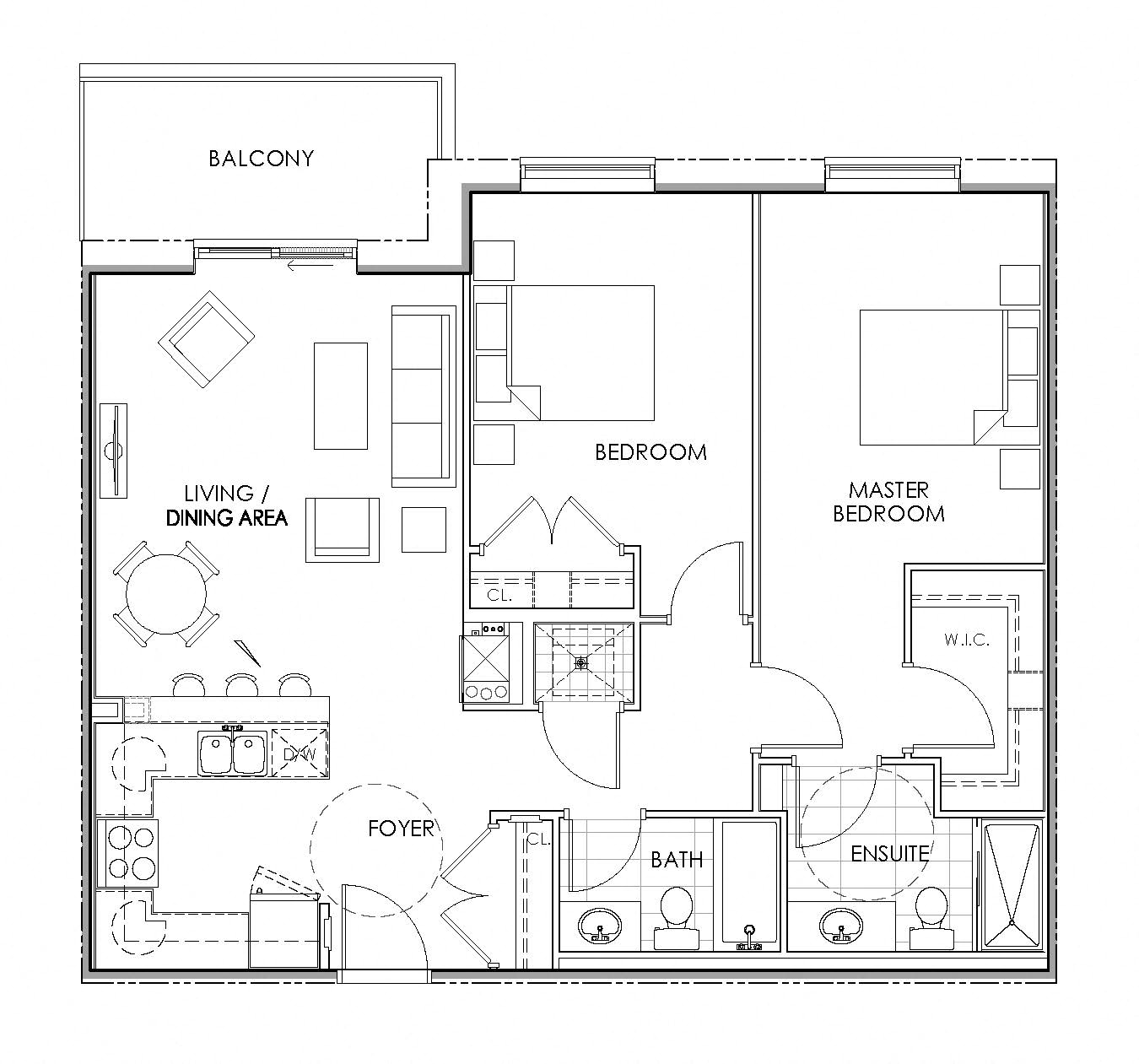 2 bedroom 2 bathroom apartment floor plan at Watson Park Apartments in Guelph, Ontario