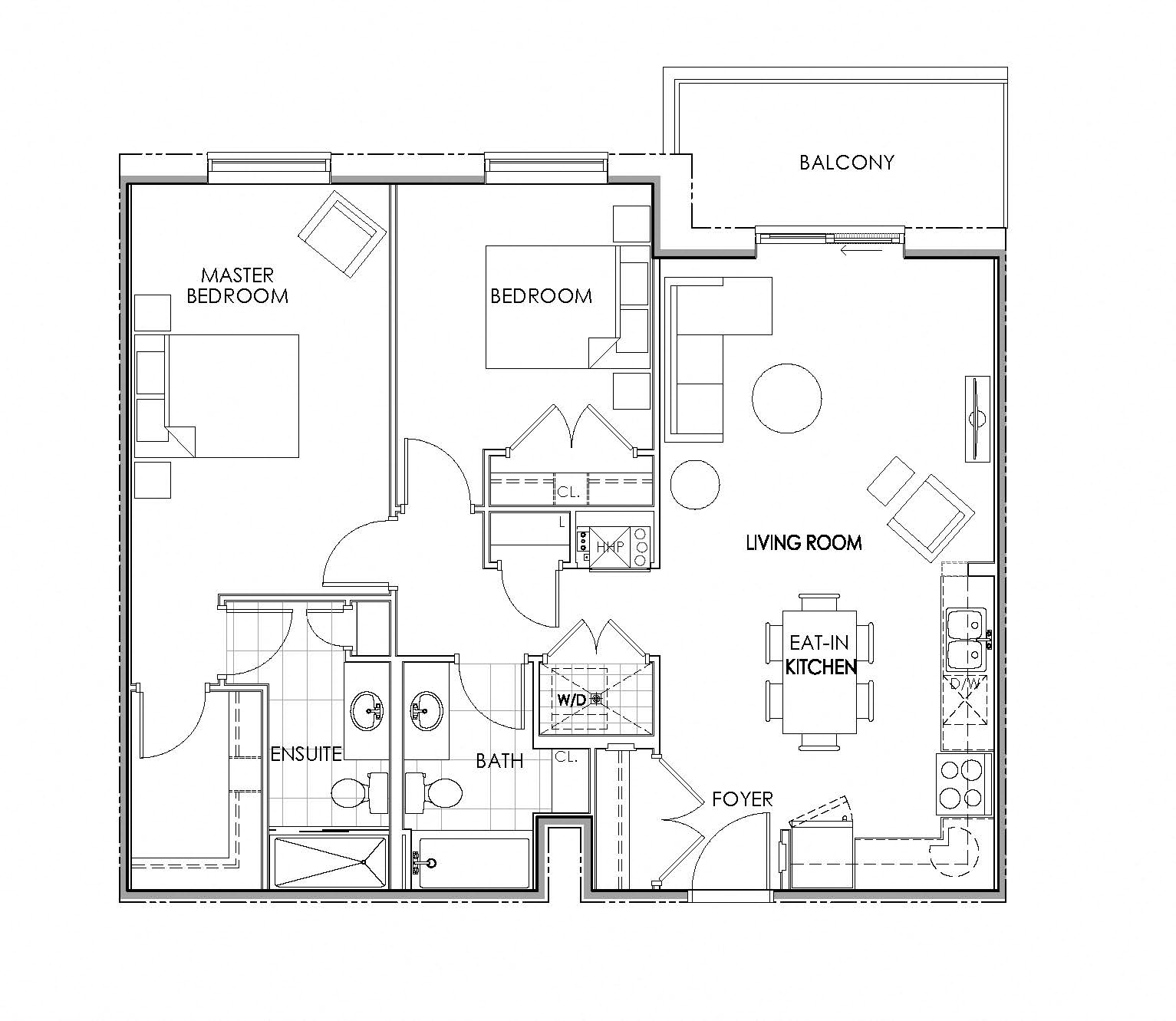 2 bedroom 2 bathroom apartment floor plan at Watson Park Apartments in Guelph, Ontario
