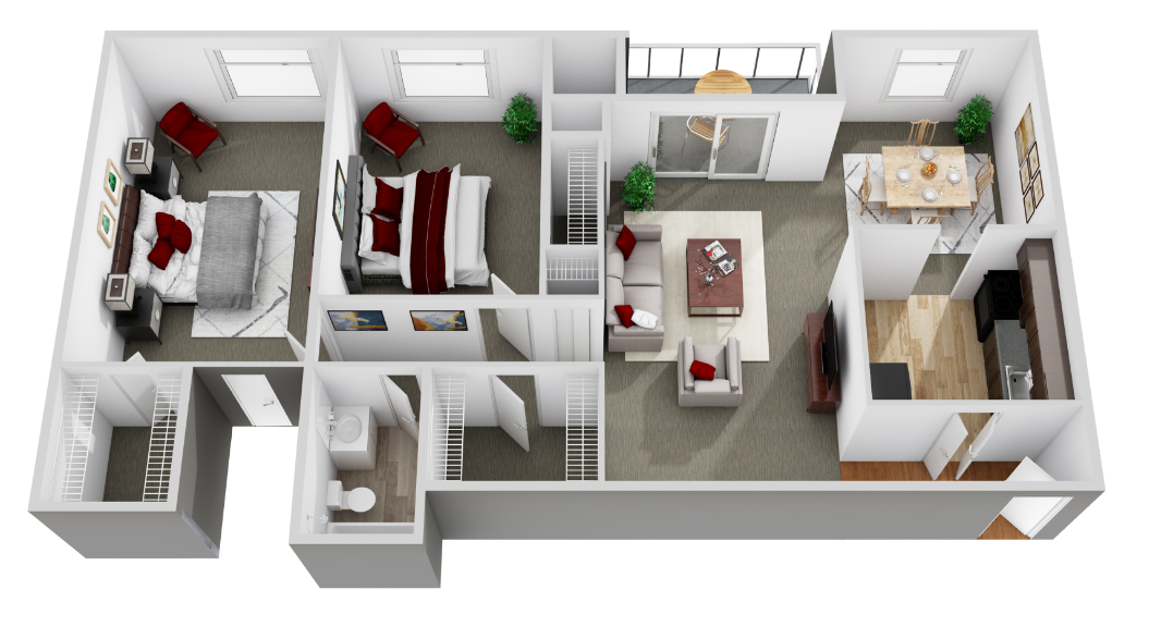 2 Bedroom 1 Bath Plan A Dunhill North Apartments