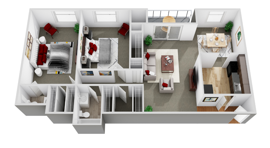 2 Bedroom 1.5 Bath Plan B Dunhill North Apartments