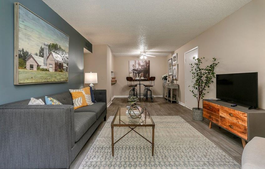 a living room with a couch and a television