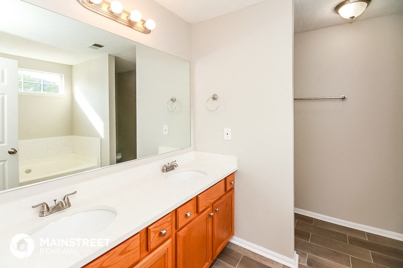 a bathroom with a sink and a large mirror