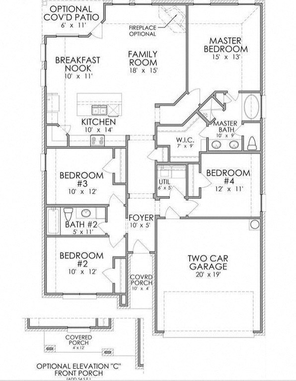 a floor plan of a house with two bedrooms and a bathroom