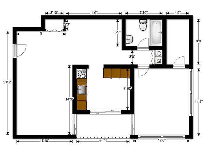 Ashley Apartments One Bedroom F Floor Plan
