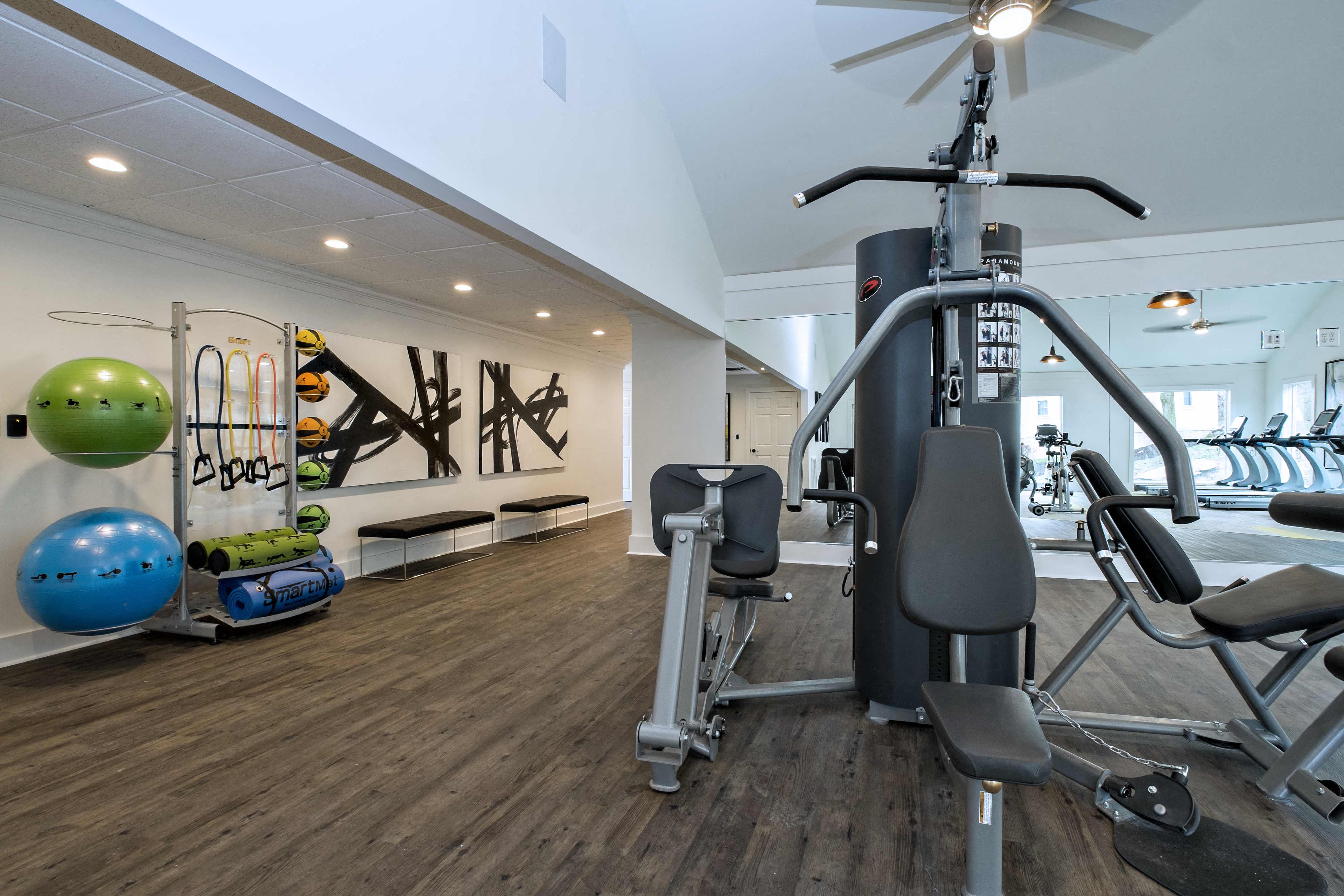 the gym at the flats at big tex apartments