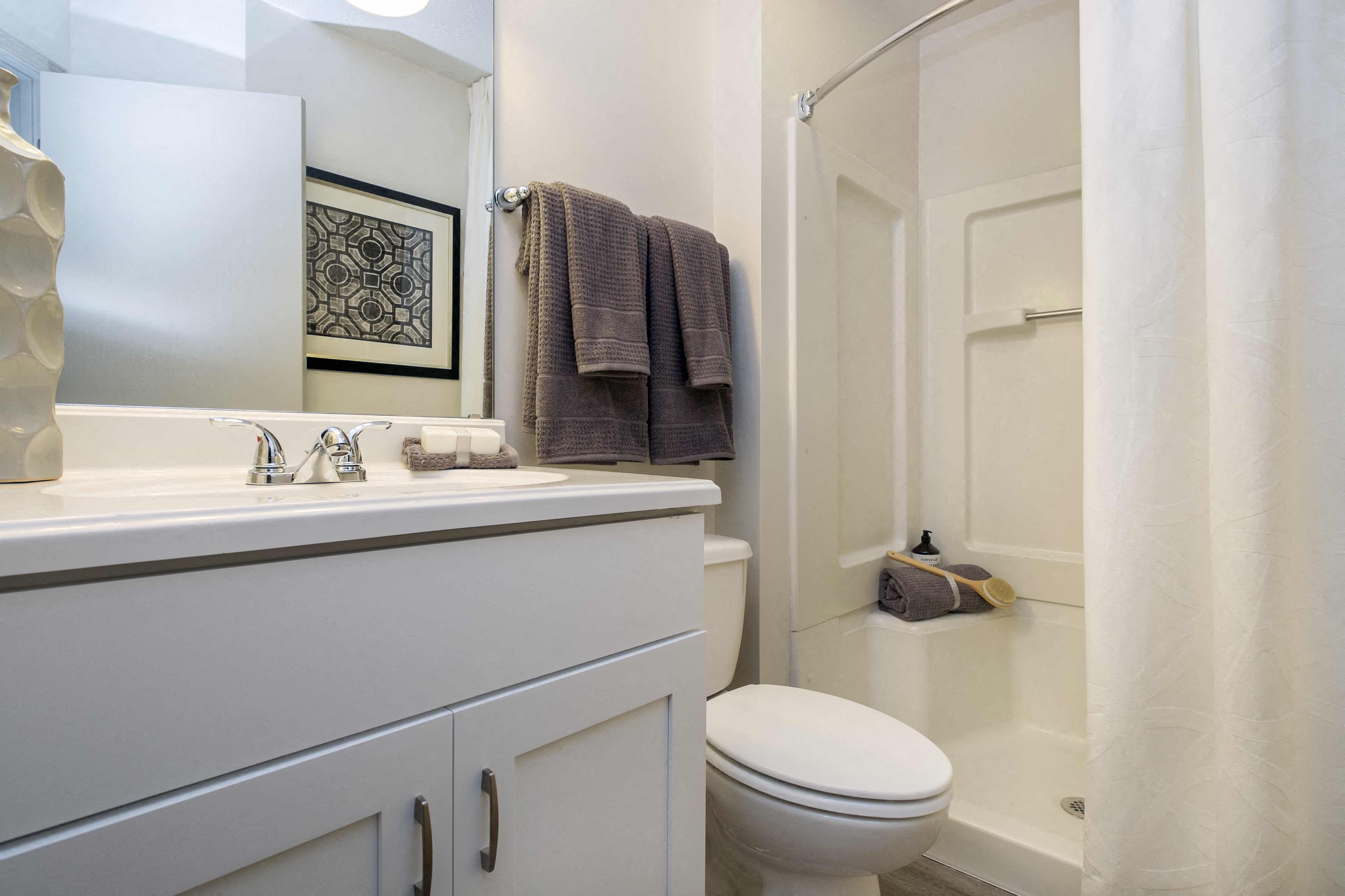 a bathroom with a sink and a toilet and a shower