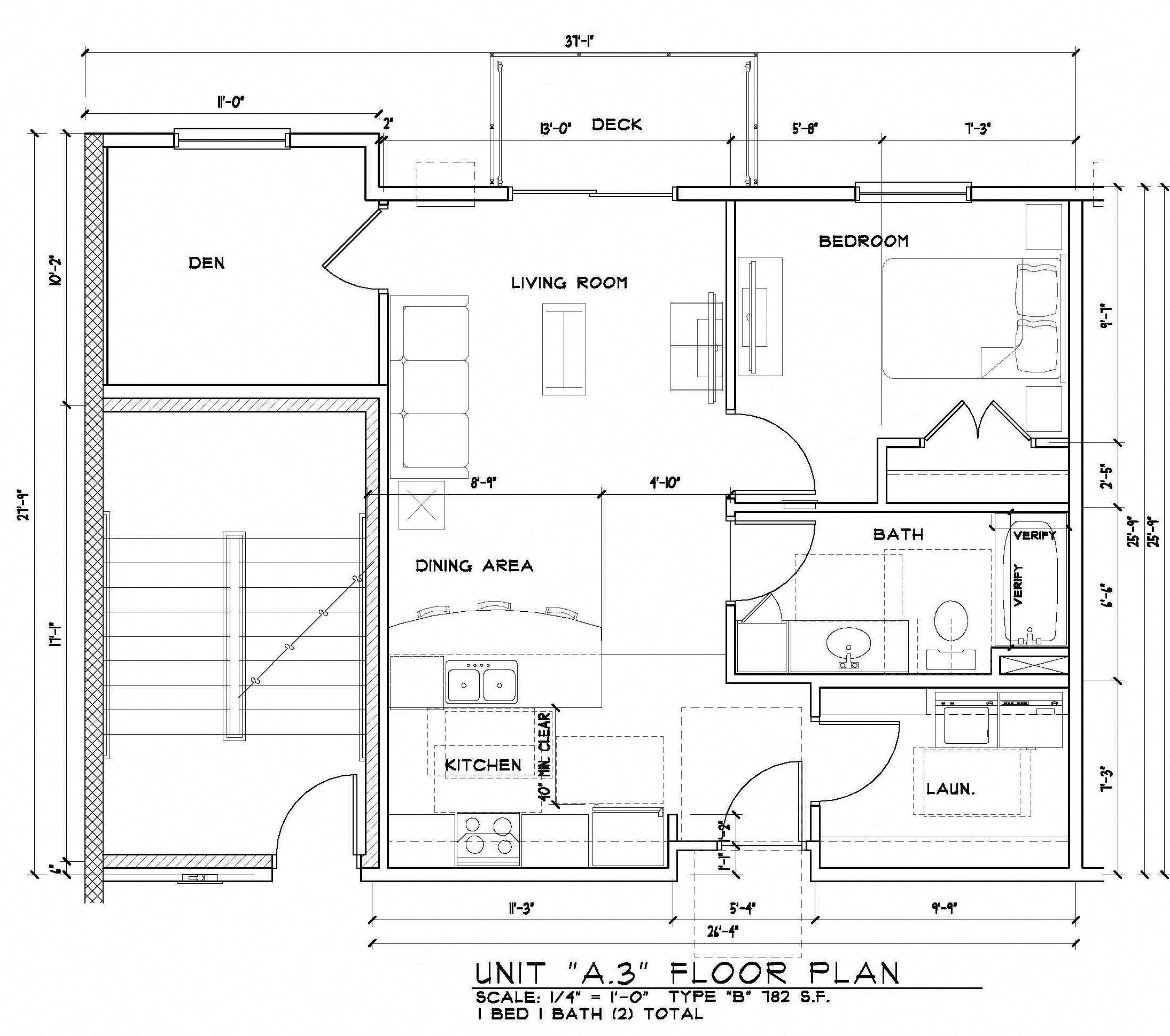 1 Bedroom 1 Bathroom + Den
