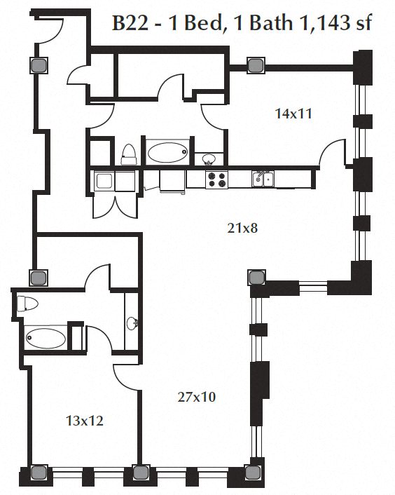 1143 sqft 2x2 unit