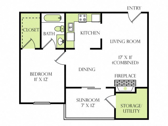 1 Bedroom 1 Bathroom Floor Plan