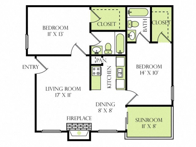 2 Bedroom 2 Bathroom Floor Plan